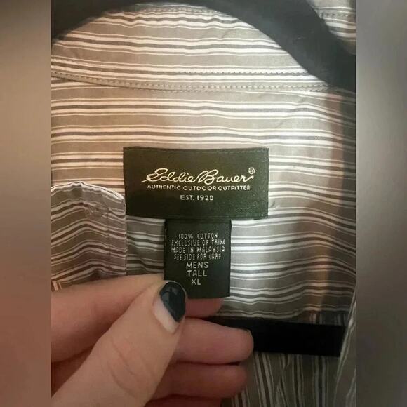 Eddie Bauer brown striped button down - Picture 2 of 3